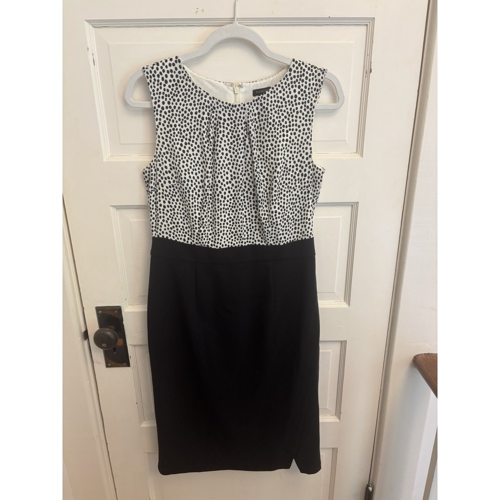 TALBOTS Women's Black Dalmatian Animal Print Blouson Pencil Dress‎ Size 4 $149